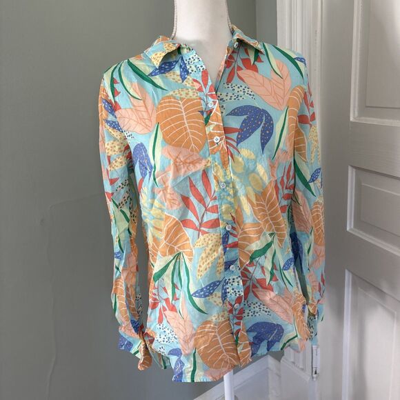 Talbots Women Pastel Floral Tropical lightweight Cotton Button Up Shirt Small - Picture 1 of 4